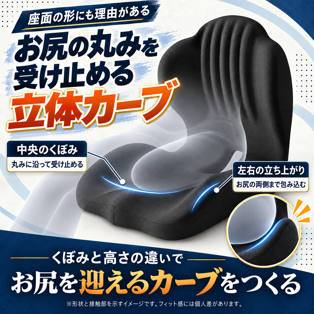すわりフィット｜腰もお尻も包み込む低反発クッション